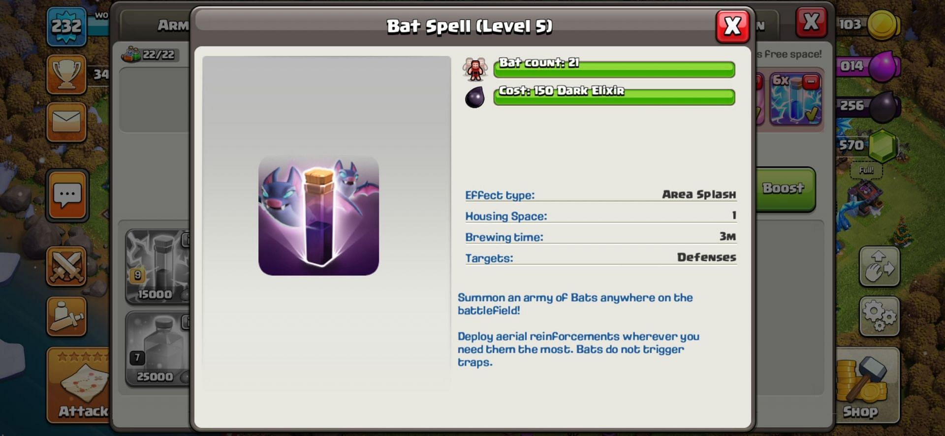 The Bat Spell in Clash of Clans (Image via Sportskeeda)